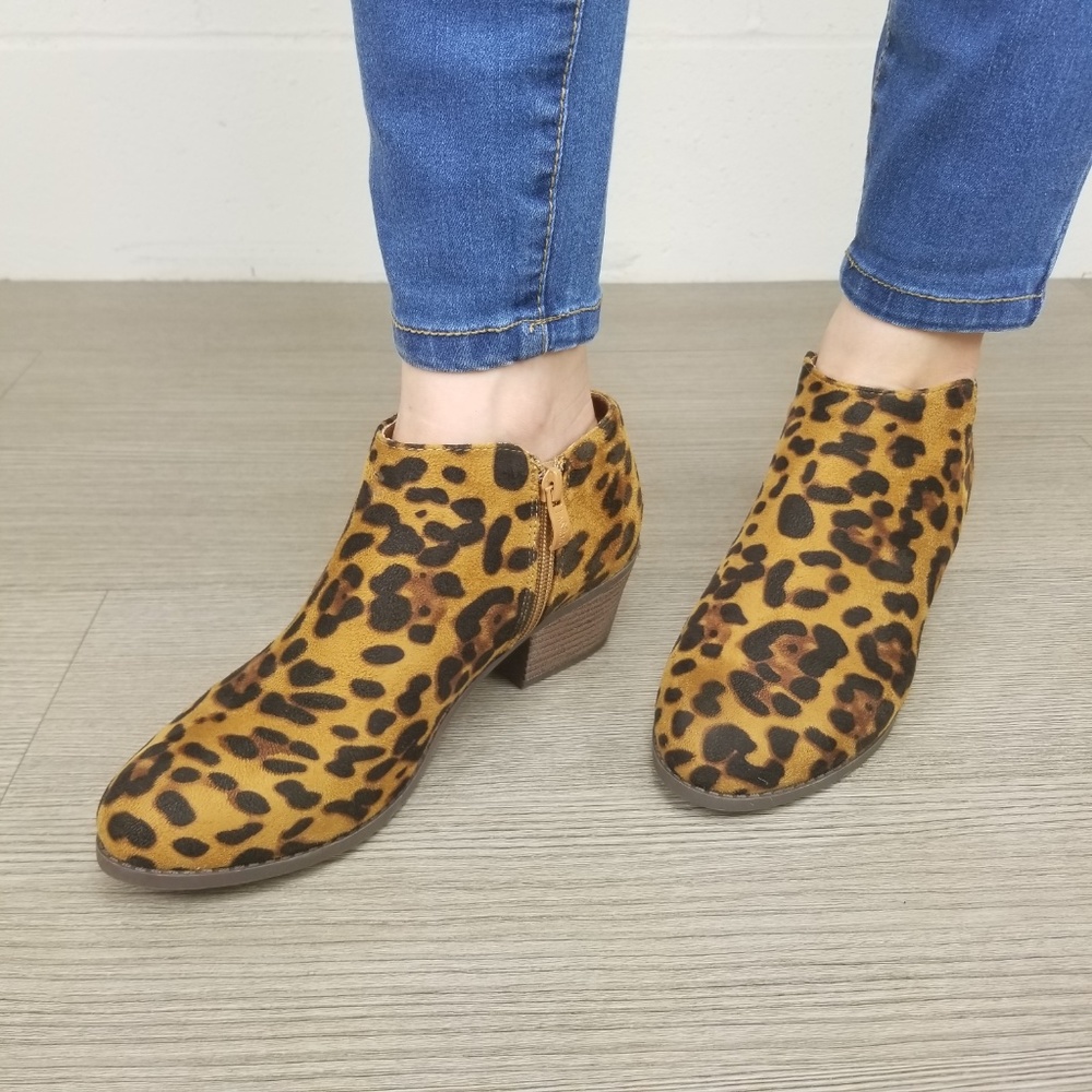 Vegan Suede Leopard Print Ankle Booties - Picture 2 of 6
